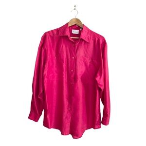 90s Emblem Hot Pink Silk Button-down Blouse